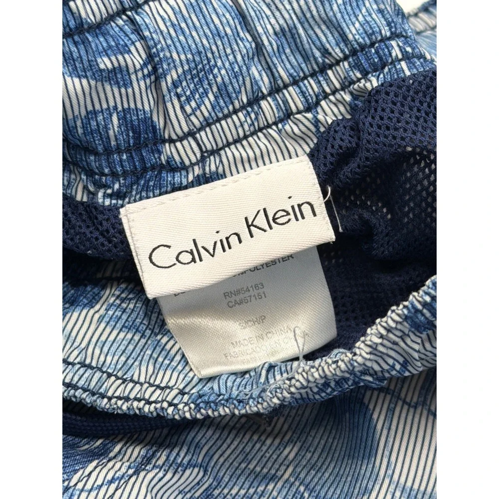 Calvin Klein Mens Blue‎ Tropical Leaf Pinstripe Swim Trunks Size Small RN54163